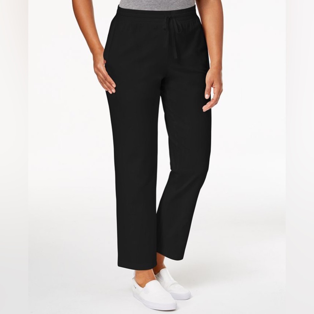 (L:NWT) $39.50|Karen Scott Daphne Woven Drawstring Pants, Deep Black